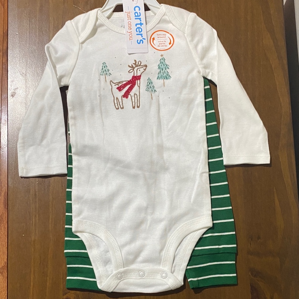 Carter's Festive White and Green Bodysuit Set